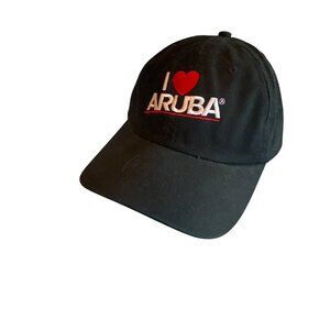 I Love Aruba Embroidered Black Baseball Cap Adjustable Strap One Size Fits Most